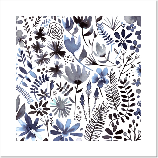 Pocket - Winter Ink Flowers Wall Art by ninoladesign